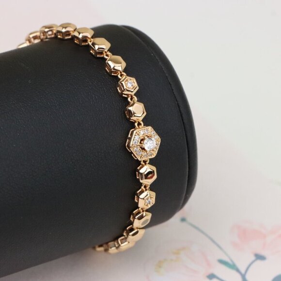 "Hexagon Rose Gold Bracelet with Crystal Detail, XPBL0980 - Picture 6 of 13